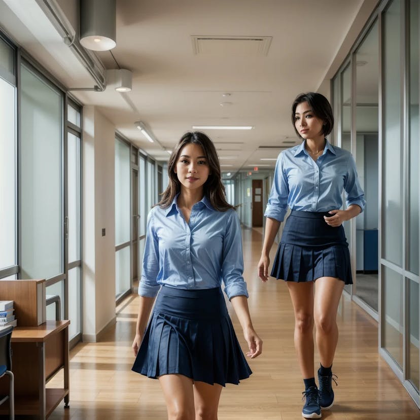 Two girls in school uniforms